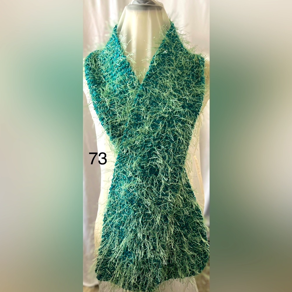 Hand knitted fun fur mixed scarf.